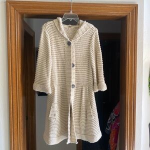 Cream Knit Cardigan with Hood